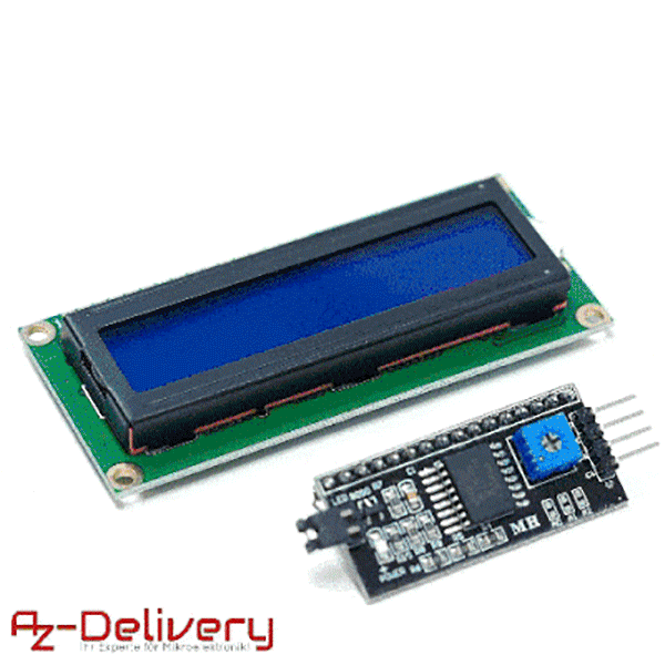 HD44780 1602 LCD Modul Display Bundle mit I2C Schnittstelle 2x16 Zeichen kompatibel mit Arduino und Raspberry Pi - AZ-Delivery